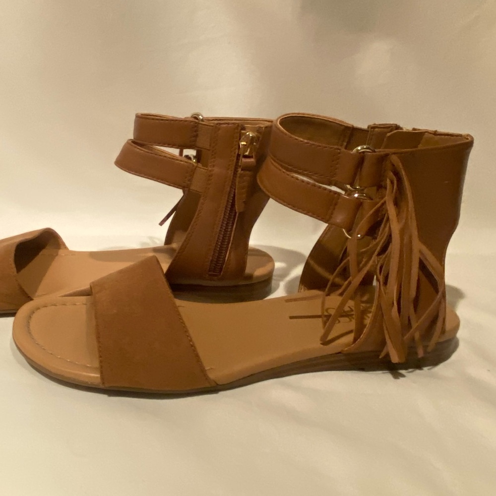🍄🟫Franco Sarto Tan Fringe Ankle-Strap Sandals for Women - Picture 3 of 6